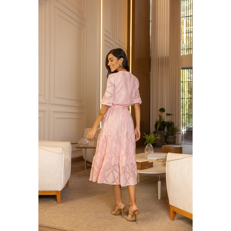 Vestido Valéria Em Musseline Rosa Jany Pim