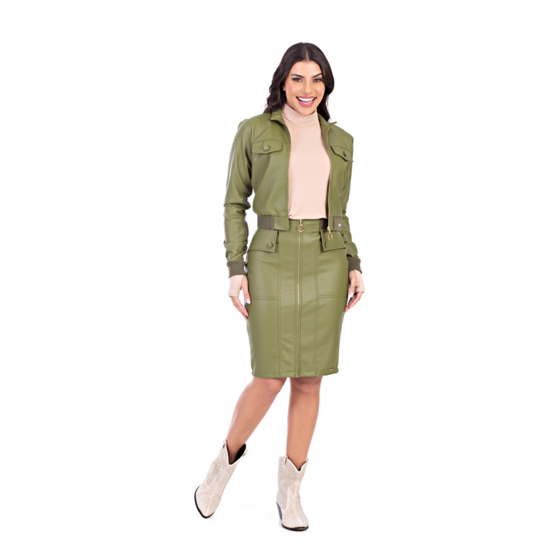 Jaqueta couro verde militar on sale