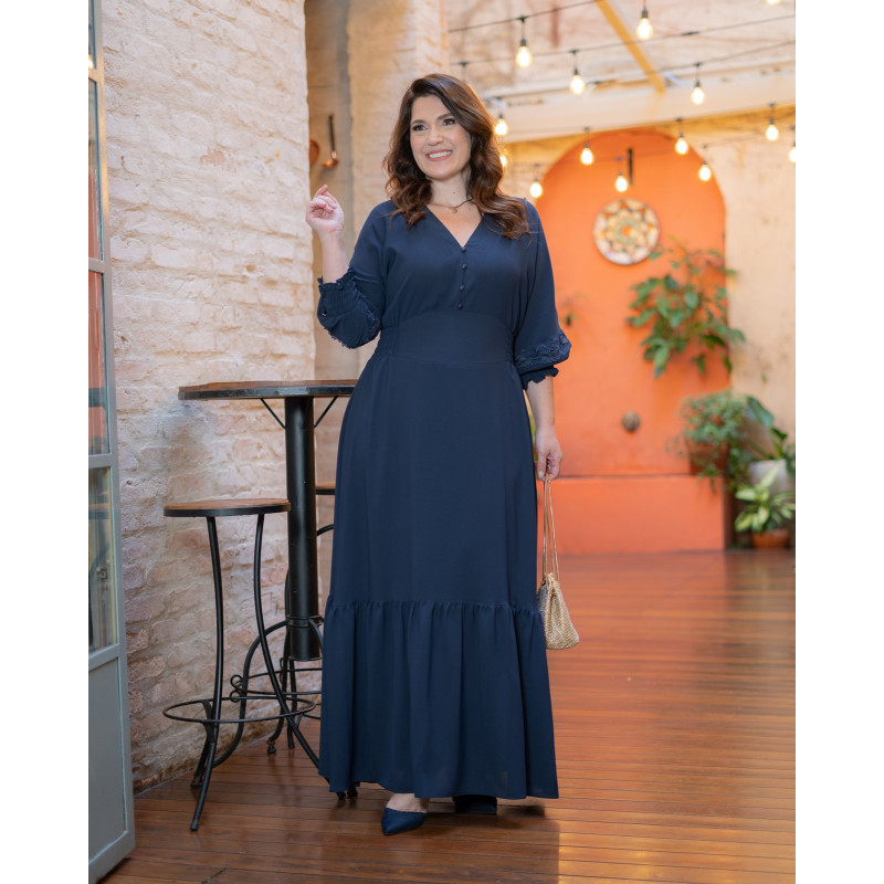 Vestido plus size azul best sale marinho