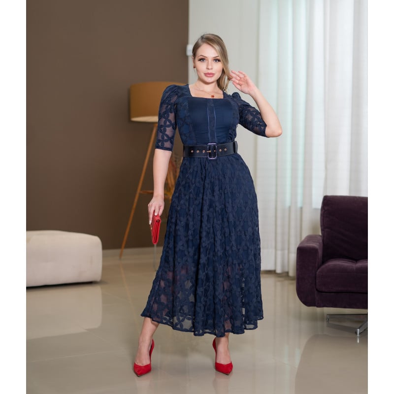 Vestido azul marinho bordado hot sale