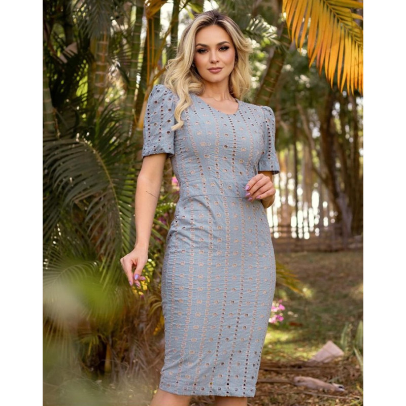 Vestido Tubinho Natalia Laise Azul Bebe Maria Amore