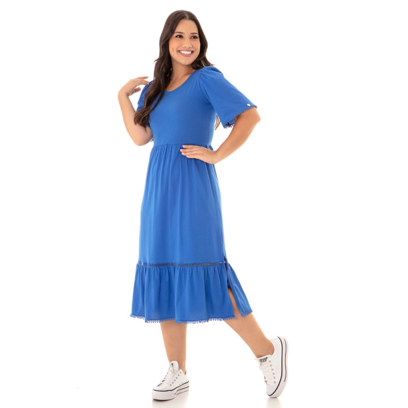 Vestido Em Malha De Algod o Daniela Azul Hapuk