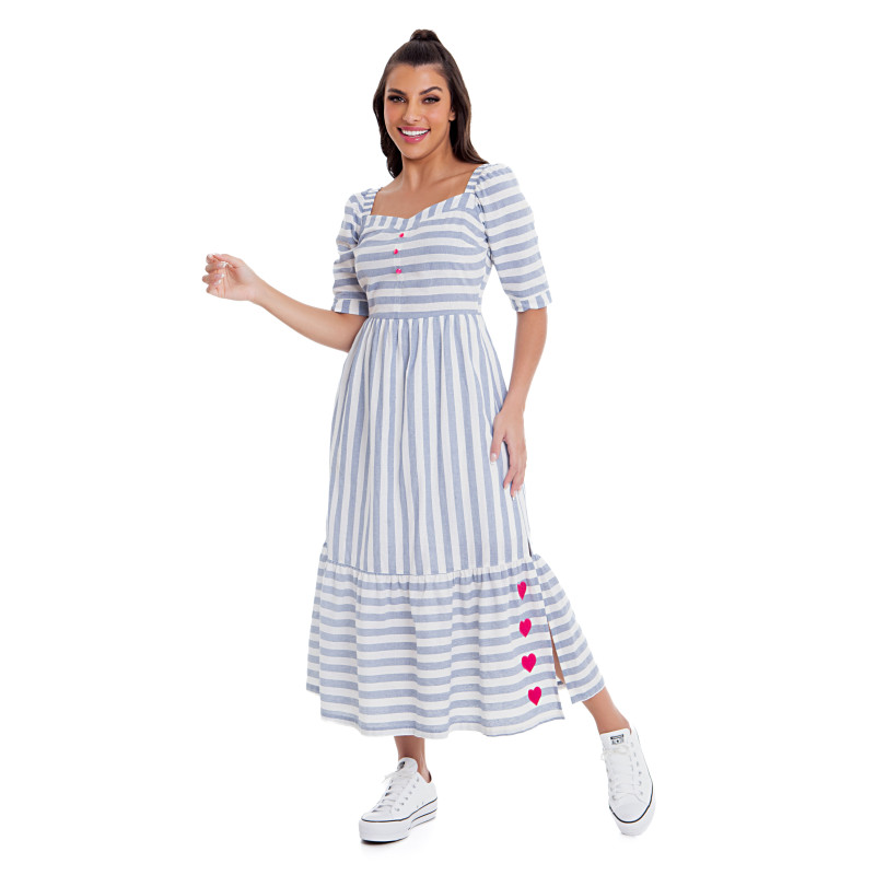 Vestido tecido listrado top