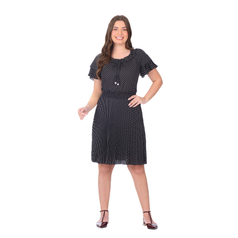 Vestido Monica Em Crepe Estampado Em Poa Preto Hapuk Primavera