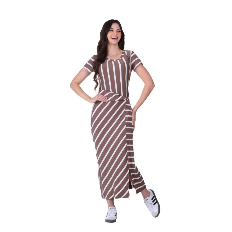Vestido Elis Em Malha Listrada Marrom Hapuk vestido-elis-em-malha-listrada-marrom-hapuk
