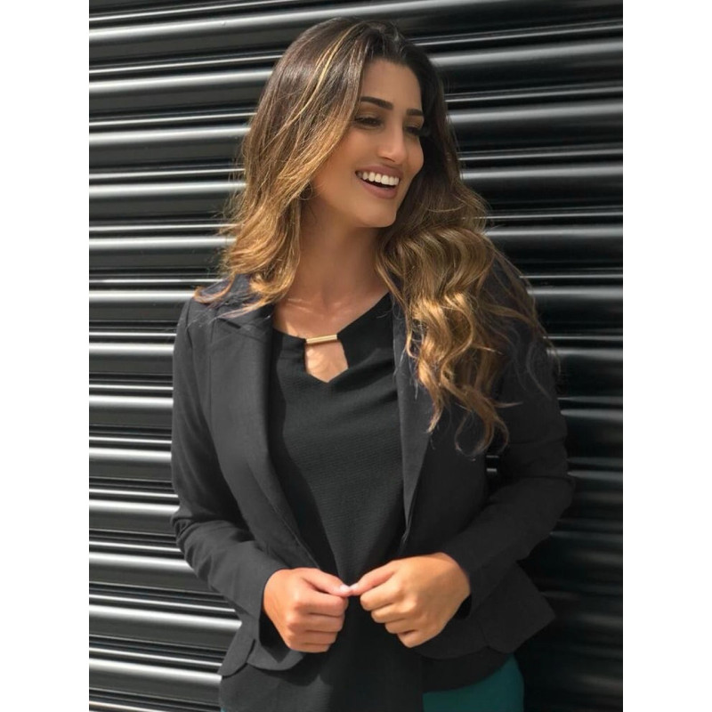 Hare Inconsistent throne Blazer em Linho Preto Clara Rosa