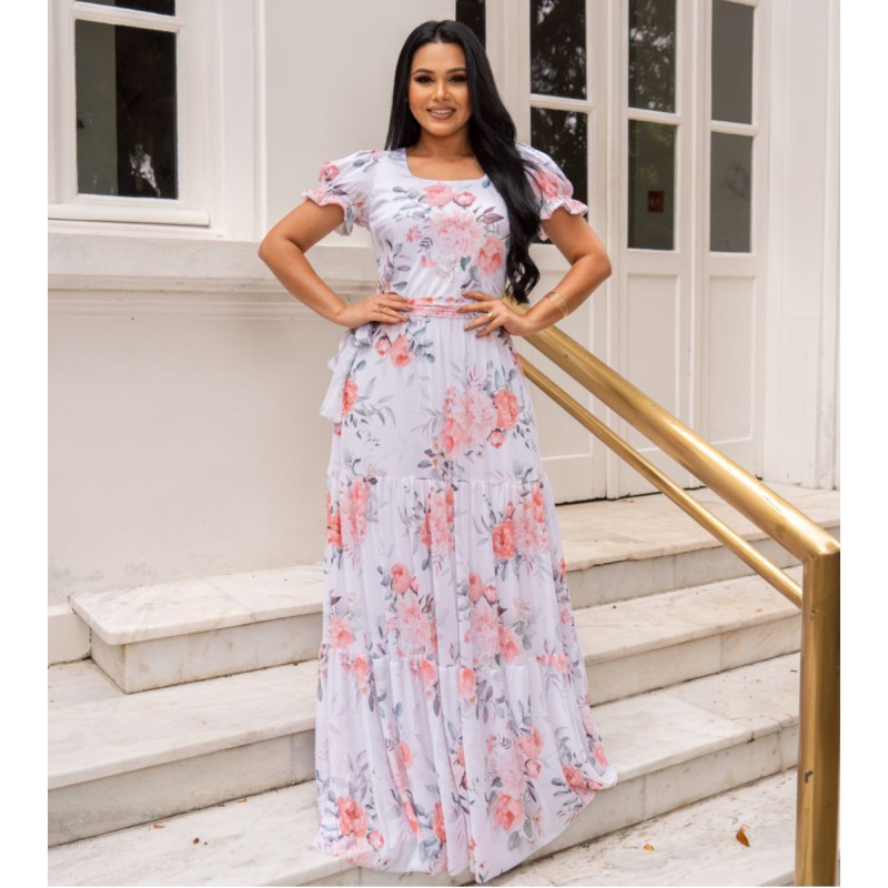 Vestido Longo Com Faixa Samantha Em Tule Maria Amore