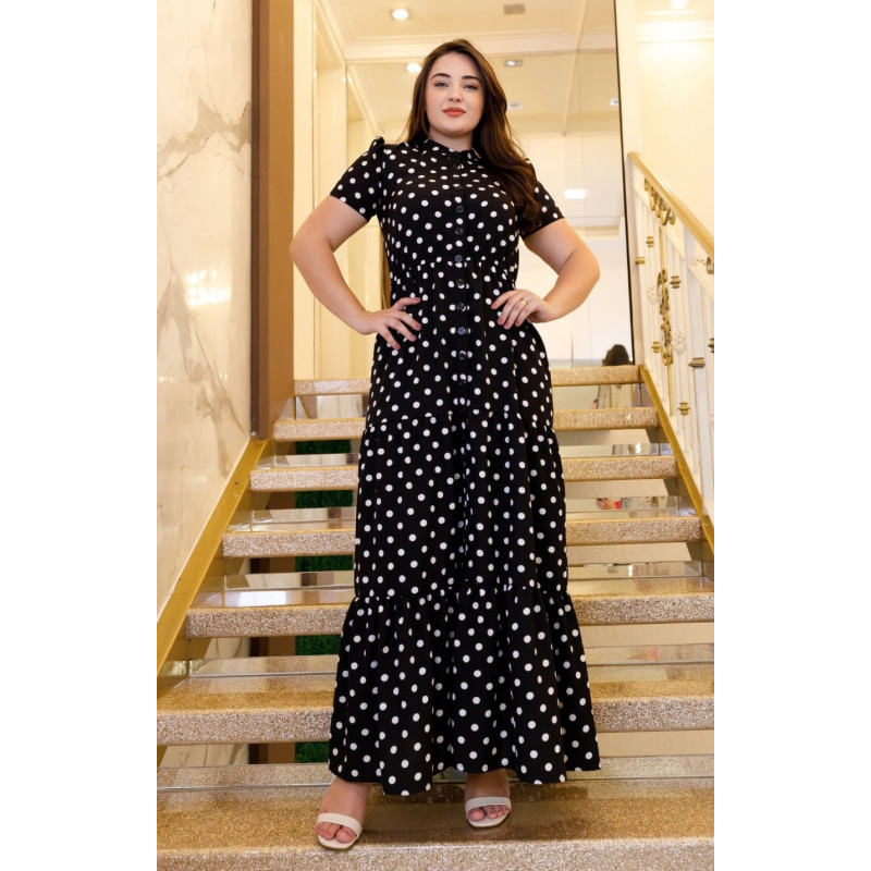 Chemise Joaquina em Crepe com Elastano Poá Preto Maria Amore