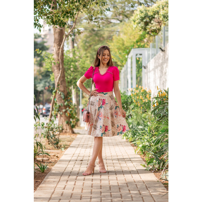 Saia evasê estampada shop
