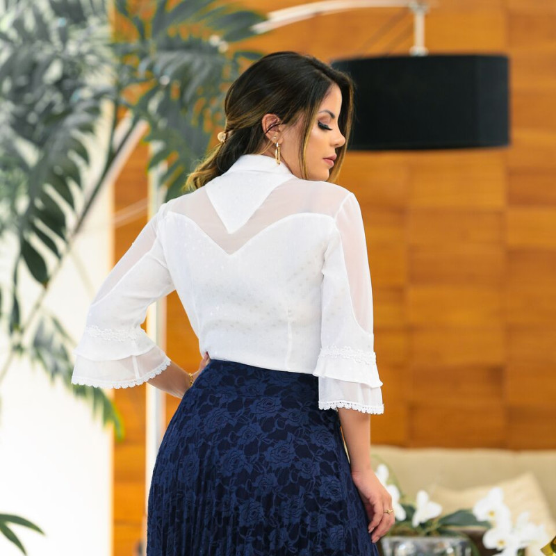 Saia de sales renda azul marinho