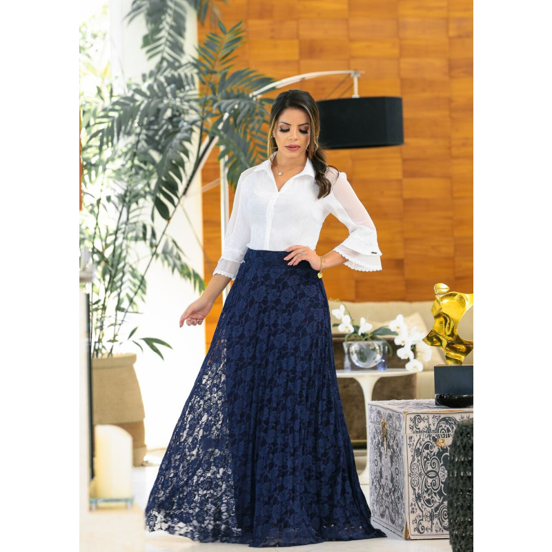 Saia com renda shop longa