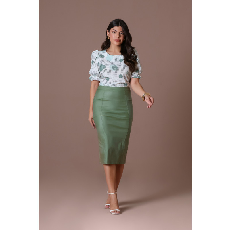 Saia Midi De Bengaline Com Recortes e Bolso Verde Hadaza