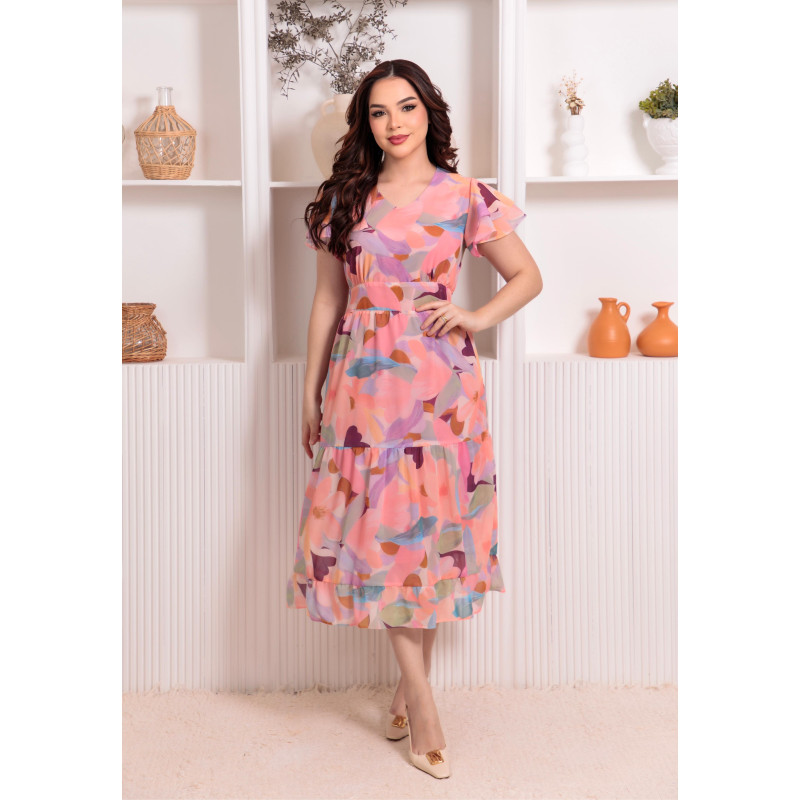 Vestido Celina Em Chiffon De Seda Estampado Maria Amore