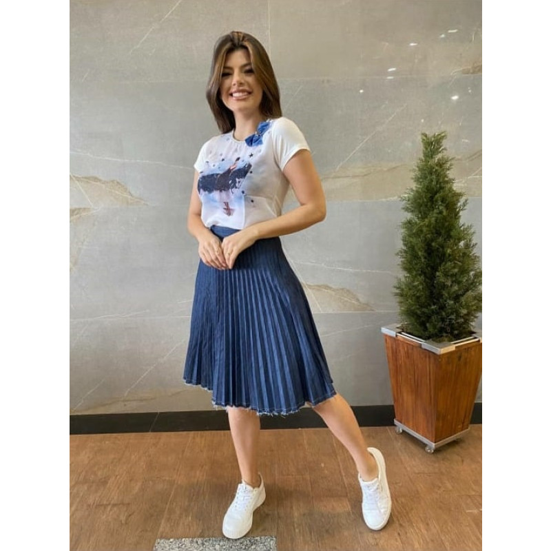 Saia Plissada Jeans Victoria s Princess