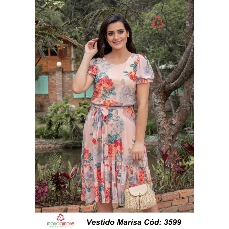 Vestido Marisa Tule Estampado Maria Amore