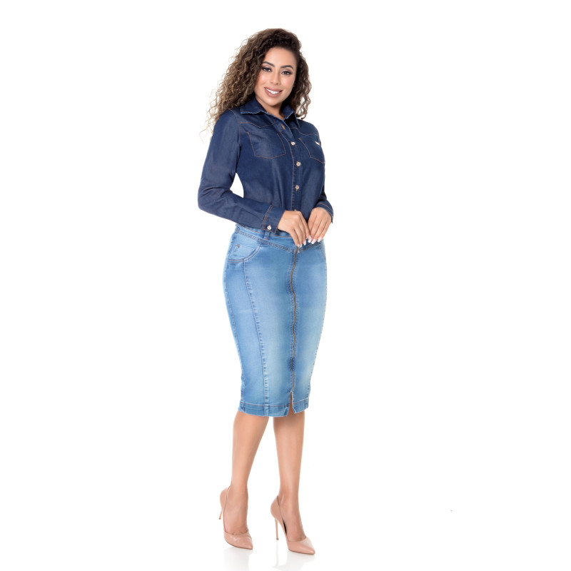 Saia jeans ziper frontal cheap