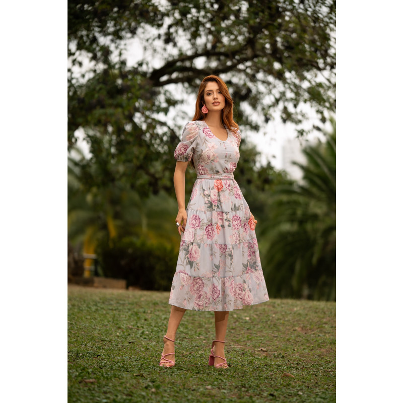 Vestido Eduarda Em Chiffon Toque De Seda Estampado Jany Pim