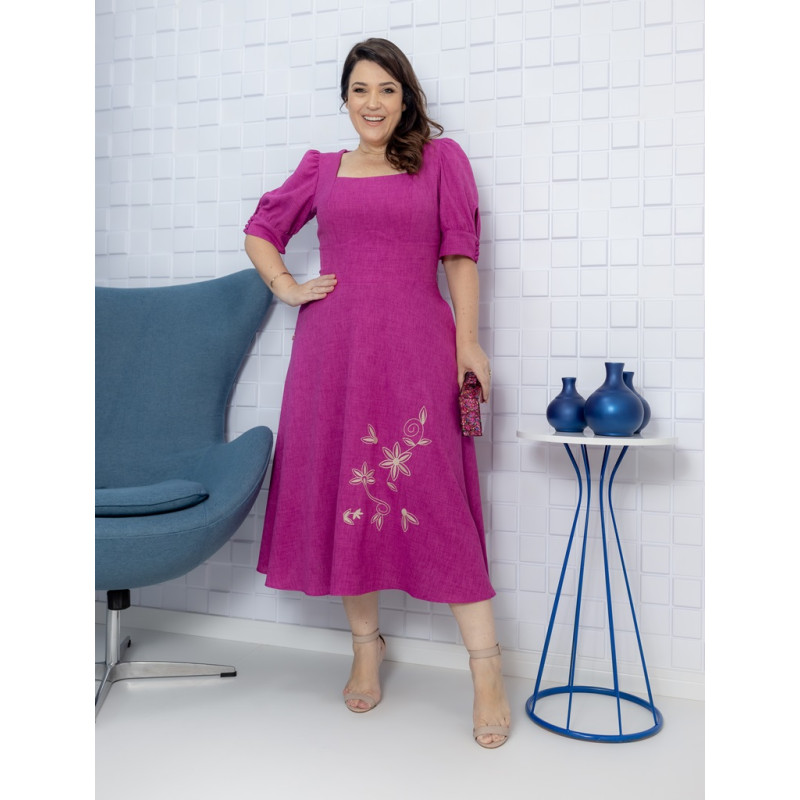 Vestido em linho plus size shop