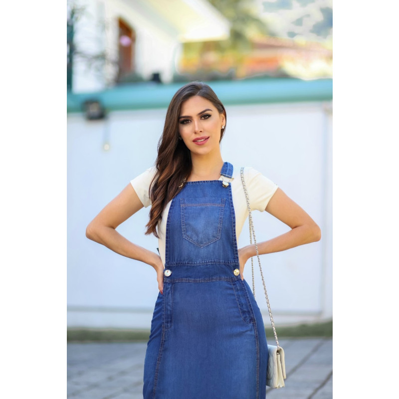 Jardineira jeans mae e filha top