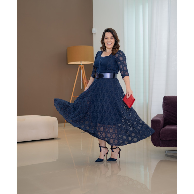 Vestido de renda clearance azul plus size