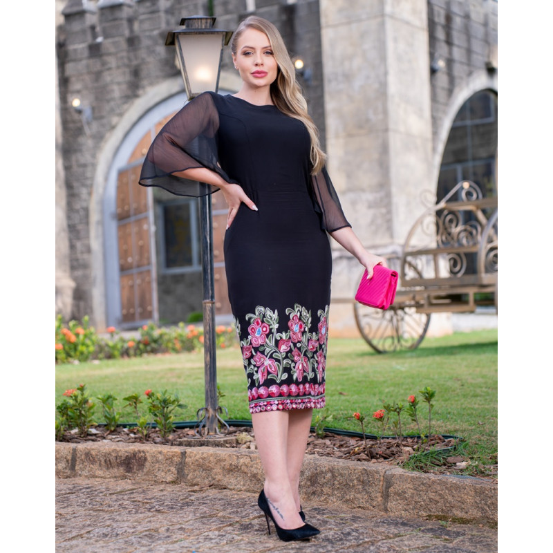 Vestido de viscose com sales barrado