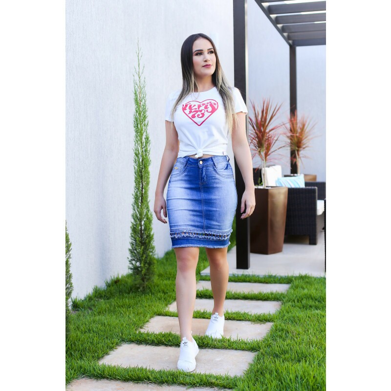 saia jeans barra desfiada