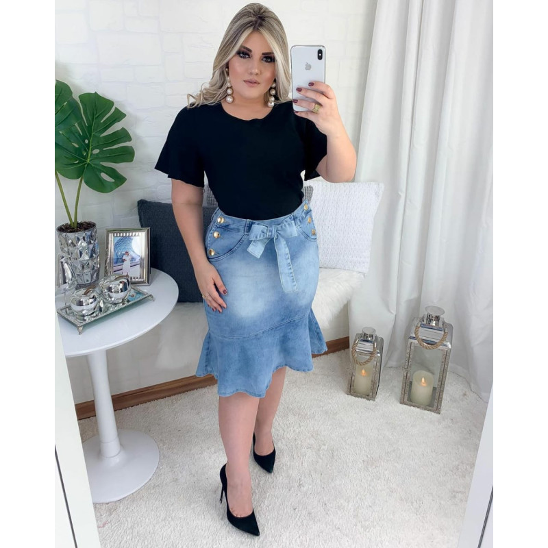 Saia jeans shop com laço