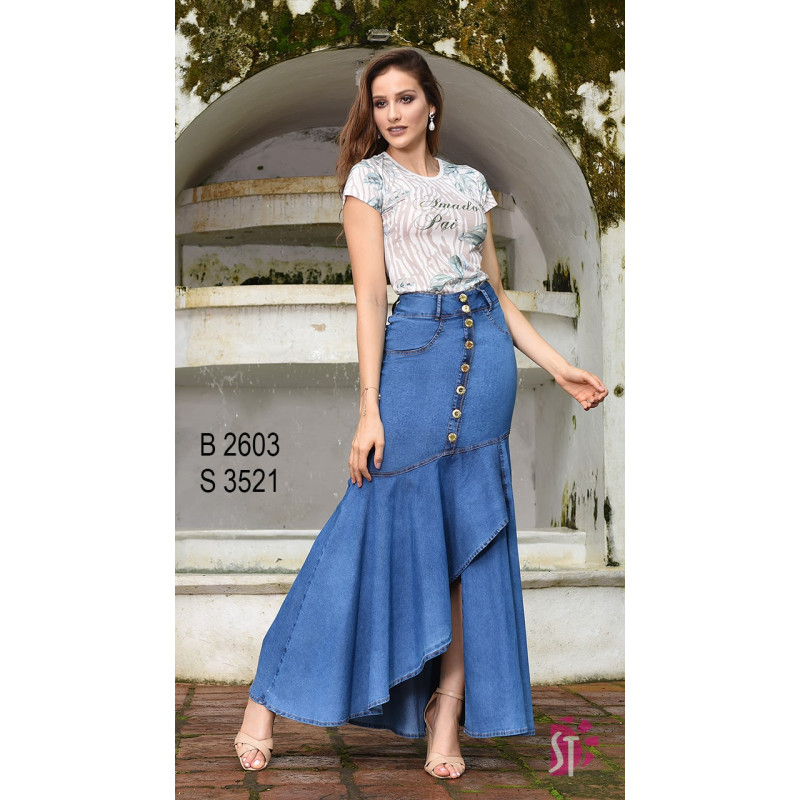 Saia de hot sale babado longa