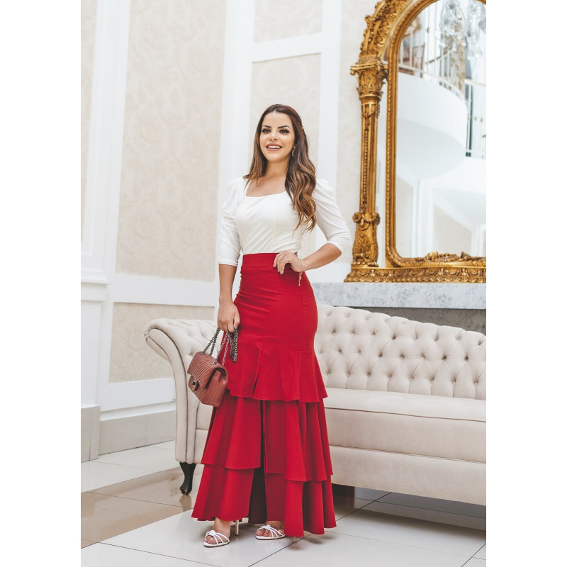 Saia Longa Vermelha Rodada Saia Rodada Vestido Tubinho Com Saia