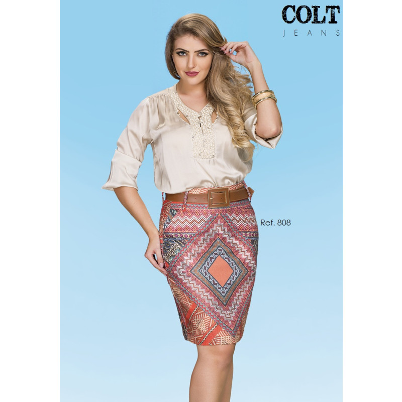 Moda Evangélica Saia Secretaria Estampada Saia Colt Jeans