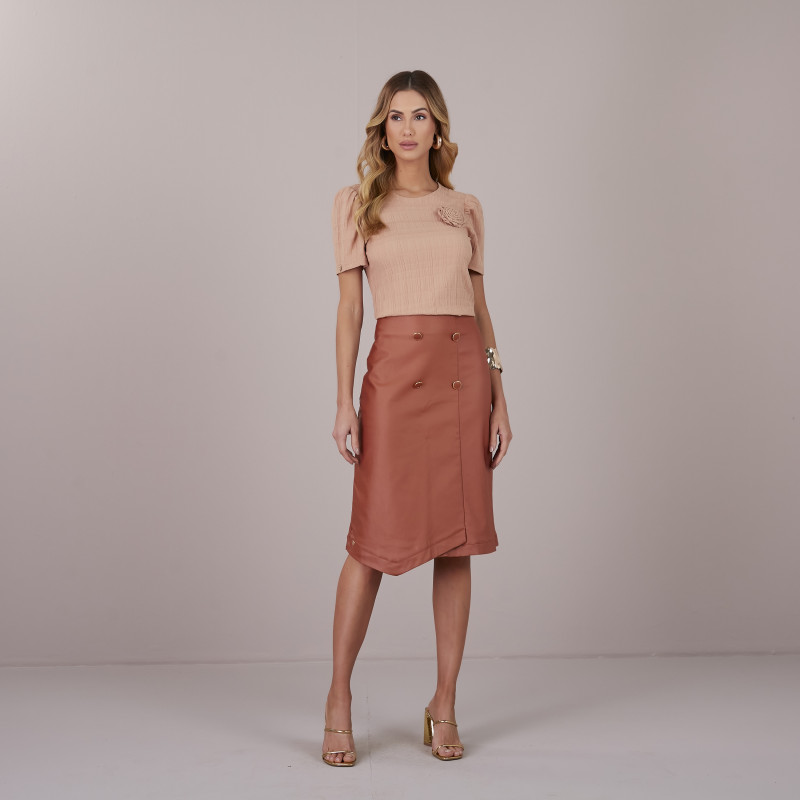 Saia Mika em Bengaline Resinado com Detalhes em Botões Tatá Martello