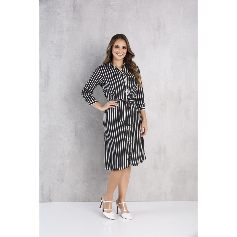 Vestido Chemise Listrado Preto Tata Martello