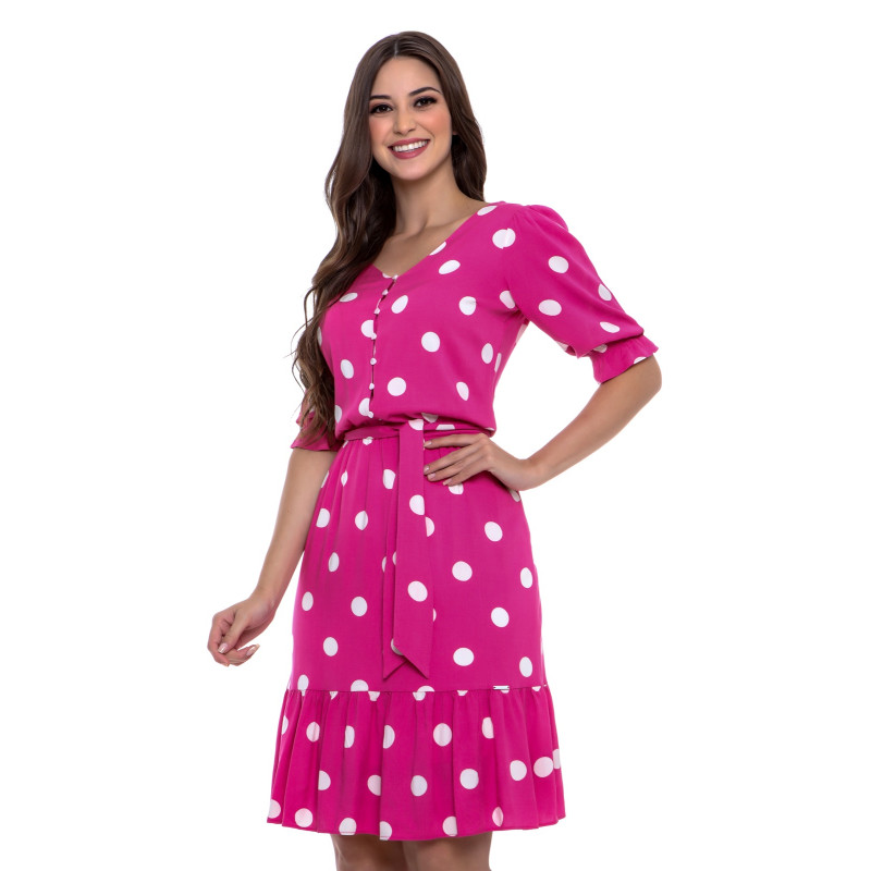 famous Divert heaven Vestido em Viscose Poá Pink Hapuk