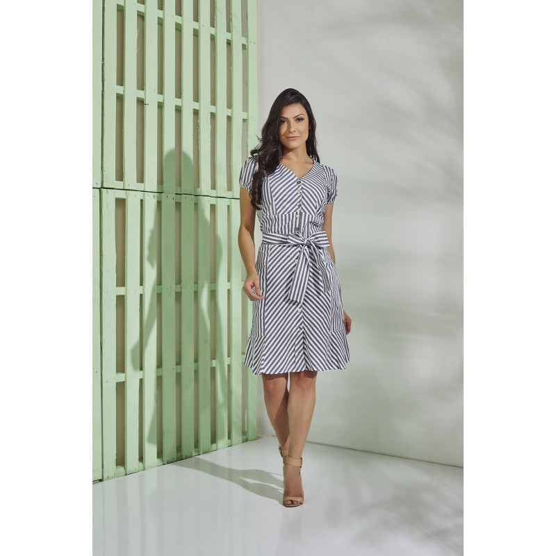 Vestido listrado cinza hotsell