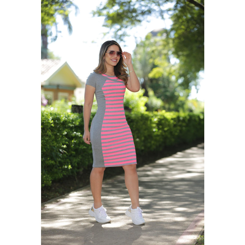 Vestido listrado store com neon