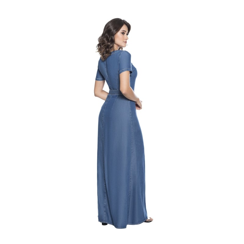 Vestido Longo com Bot es N tido