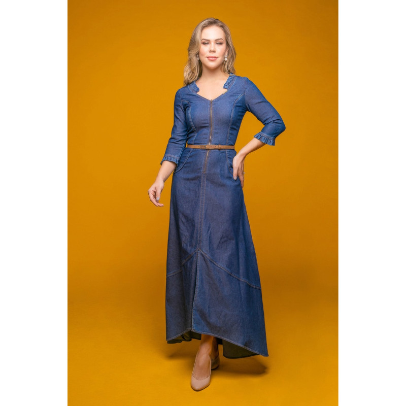 Vestido longo com ziper na frente 2025