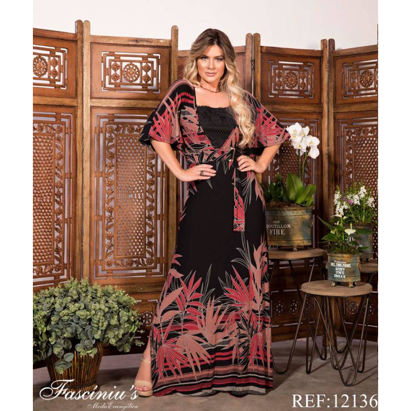 Vestido Longo Estampado Preto Fasciniu s