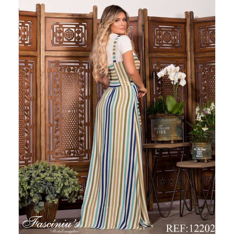 Vestido longo top de linho listrado