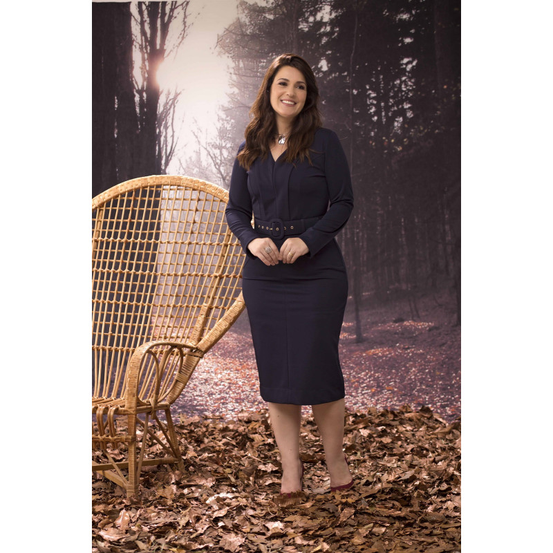 vestido azul marinho manga longa