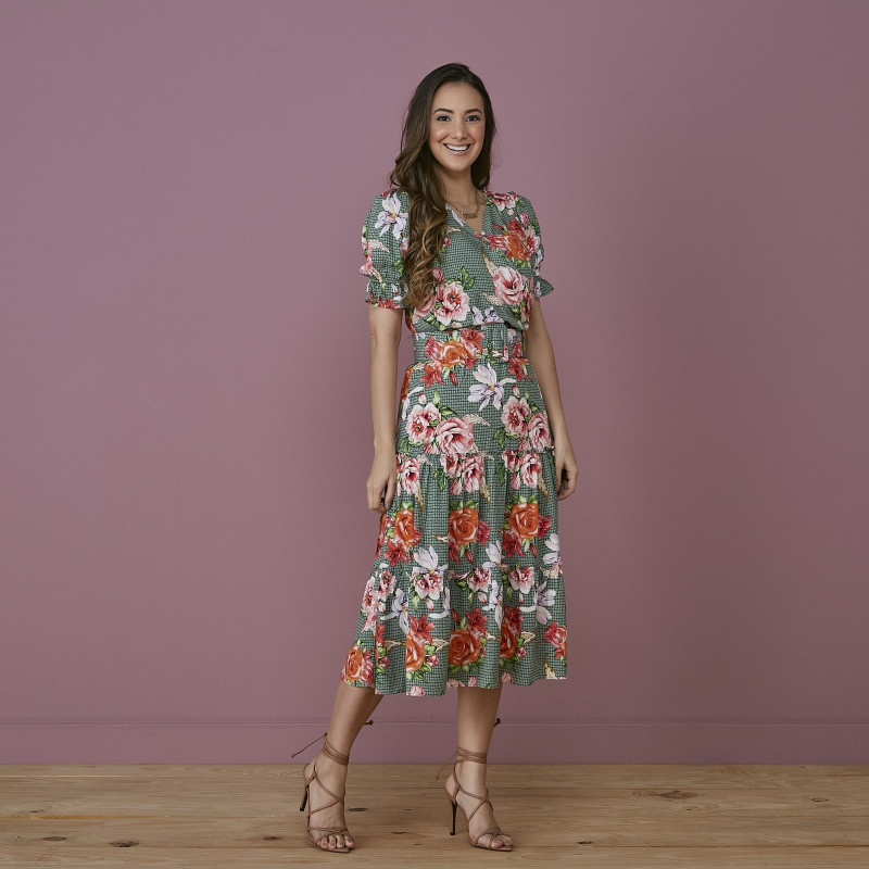 Vestido de Viscose Transpassado Verde Tatá Martello