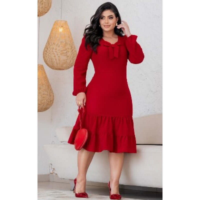 Vestido Antonela Em Crepe Vermelho Maria Amore