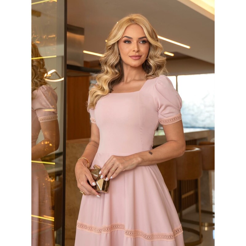 Vestido Iza Em Crepe Pele De Pessego Rosa Maria Amore
