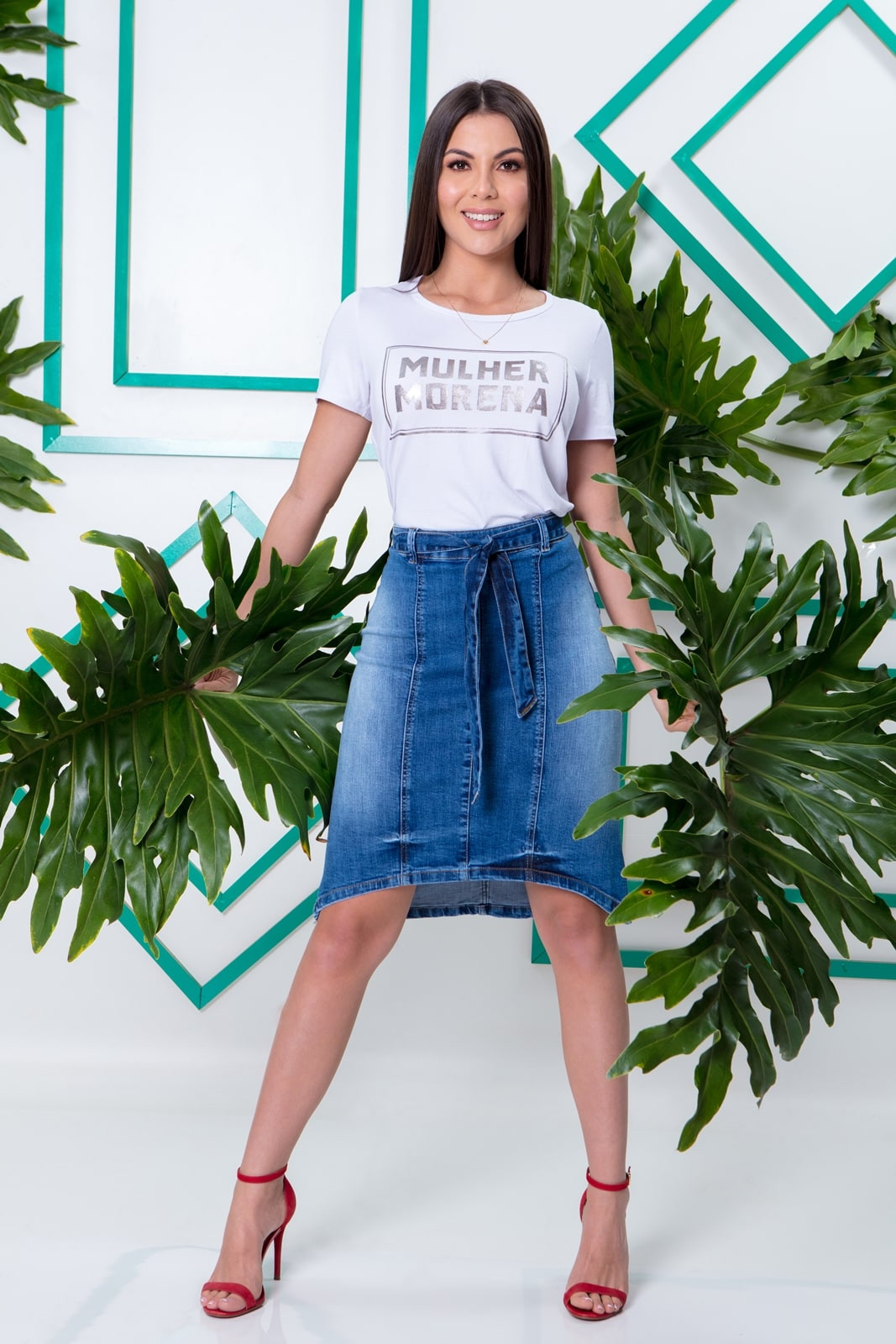 Saia jeans com laço na best sale frente