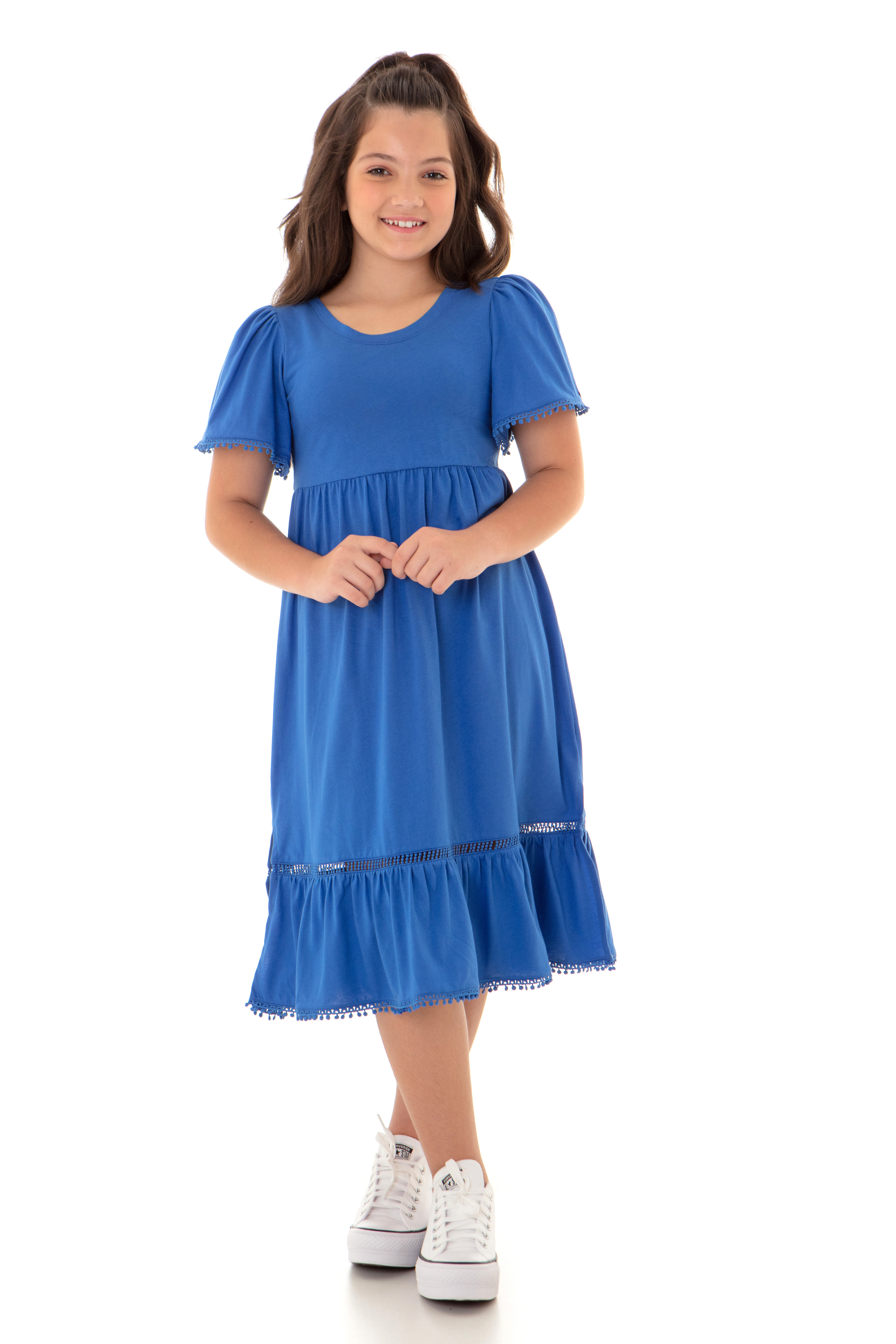 Vestido Infantil Em Malha De Algod o Stella Azul Hapuk