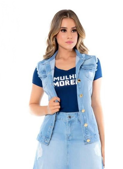 Colete jeans com vestido longo sales