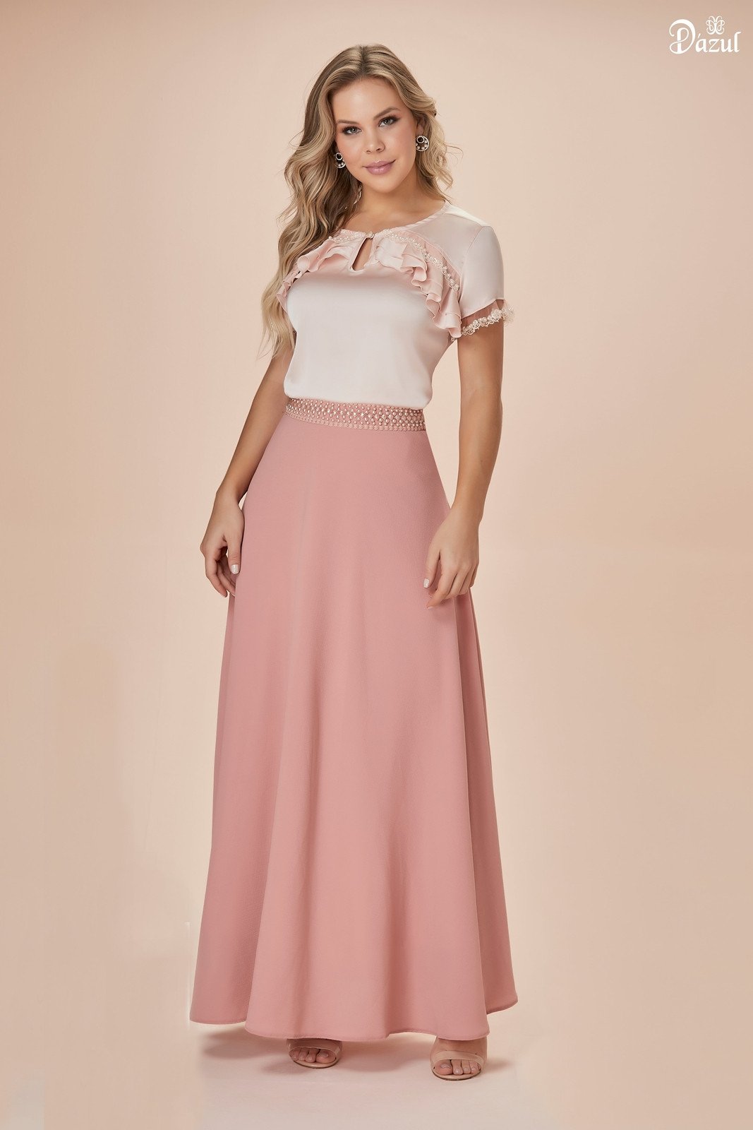 Conjunto de saia longa shop e blusa para casamento