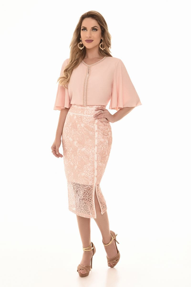 Conjunto saia e blusa de renda hot sale para festa