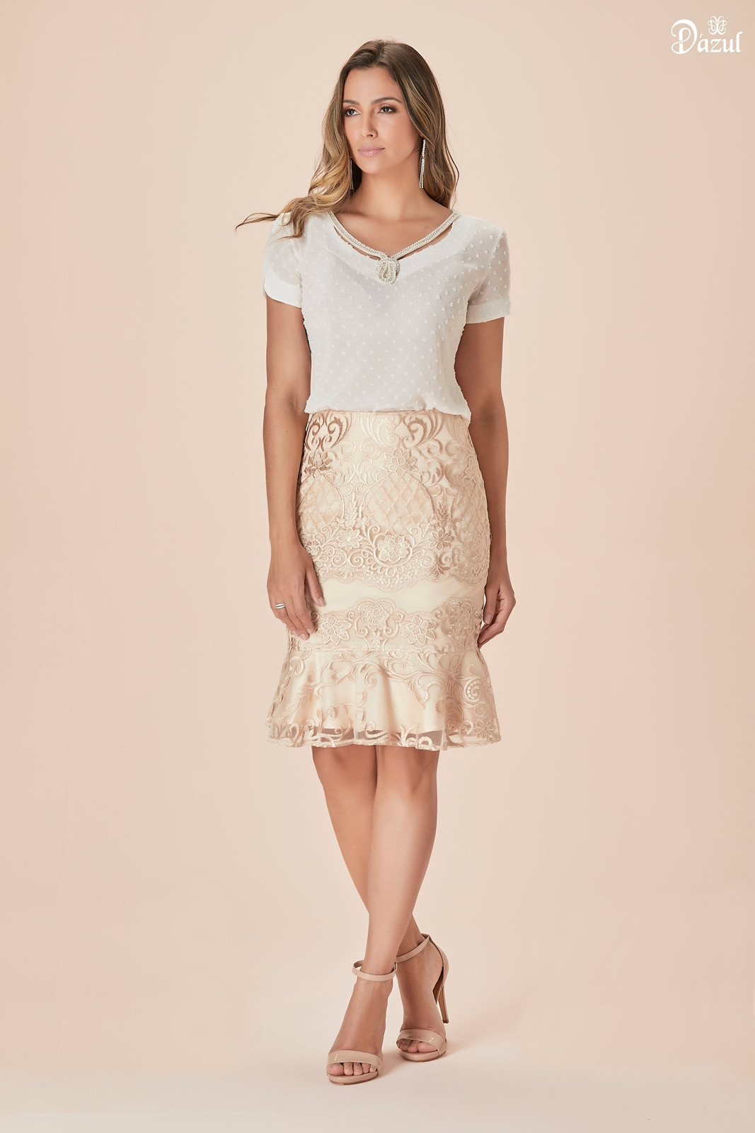 Conjunto saia e blusa de renda para senhora clearance