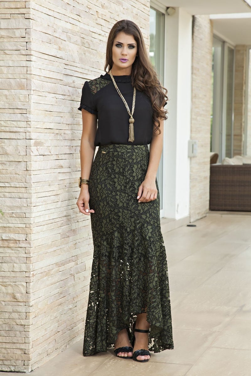 Conjunto de saia longa shop e blusa para casamento